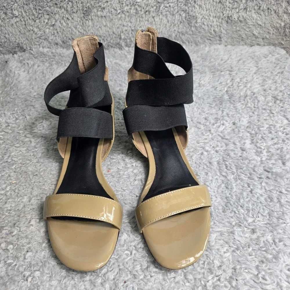 Diane von Furstenberg DVF‎ Wedge Sandals Nude Patent Italian Leather Womens 9